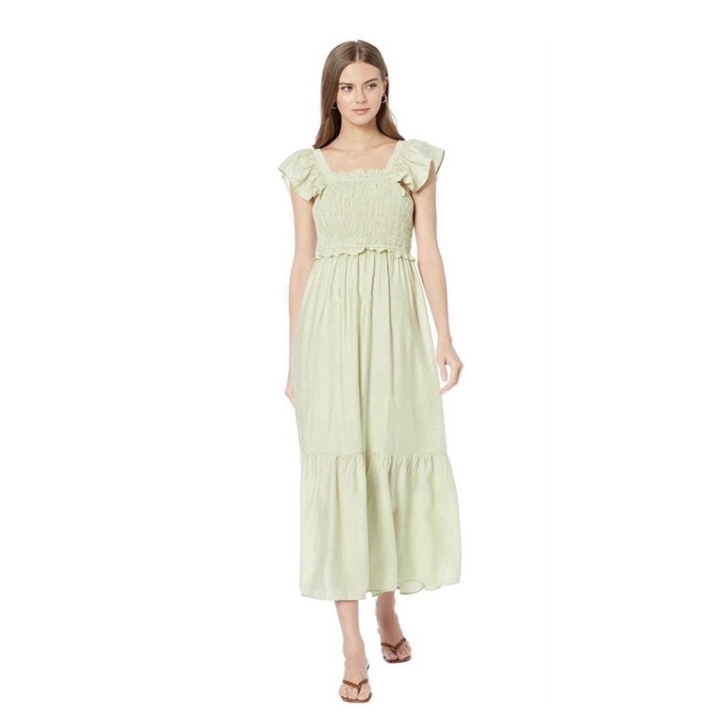 Moon River Sage Green Ruffle Smocked Flutter Sleeve Tiered Nap Dress Size M